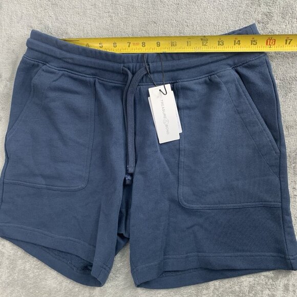 Treasure & Bond Shorts Mens Medium Blue Sweatshorts Pockets Cotton Drawstring 6” - Picture 3 of 10